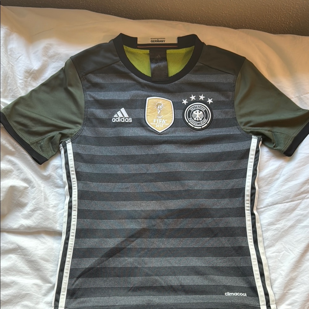 Adidas Kids Germany Striped Soccer Jersey - Black and Olive